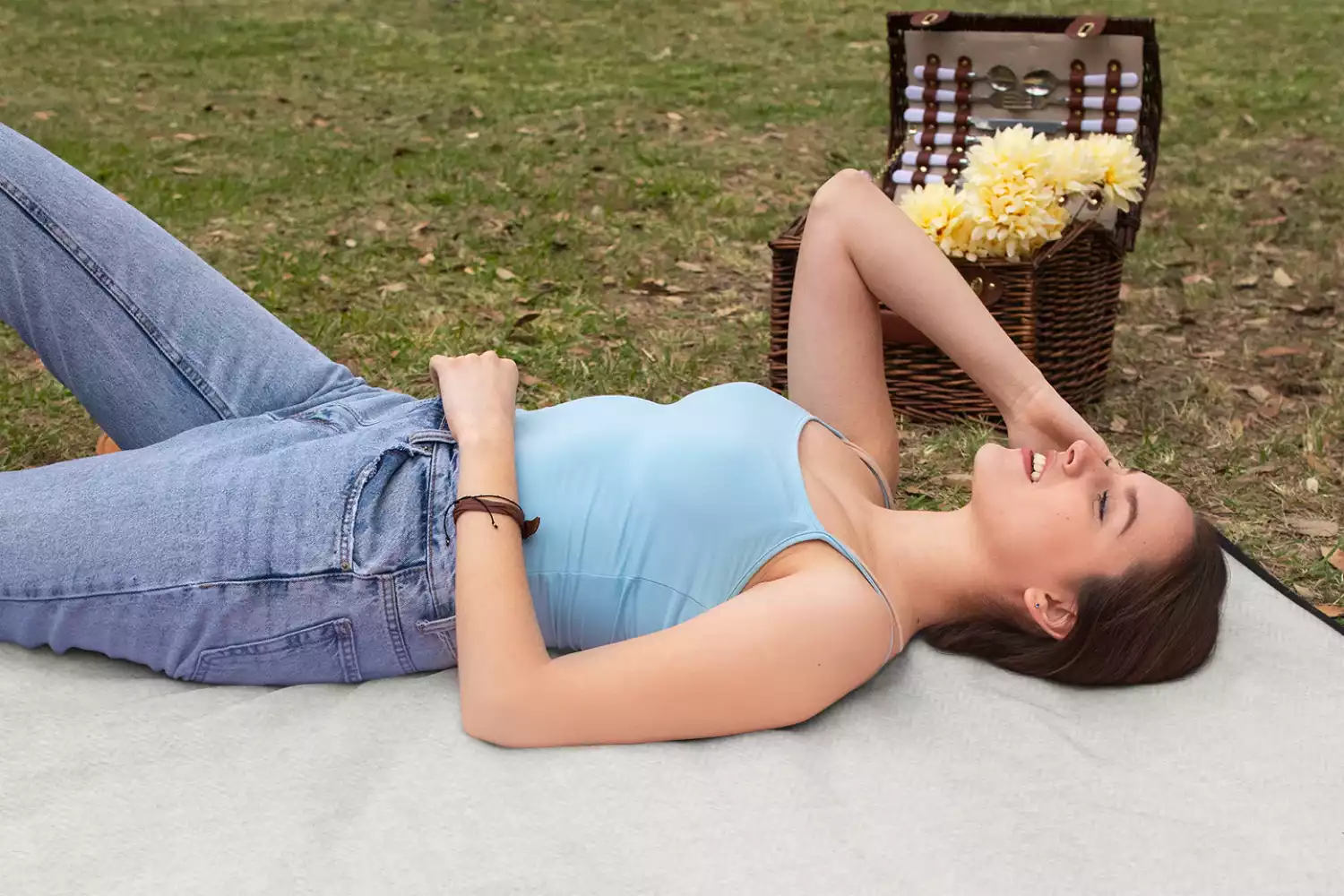 beige picnic blanket